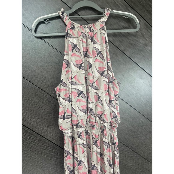 APT.9 Abstract Bird Print Halter Dress Women's Large Gray Pink Midi Soft Stretch - Picture 4 of 8